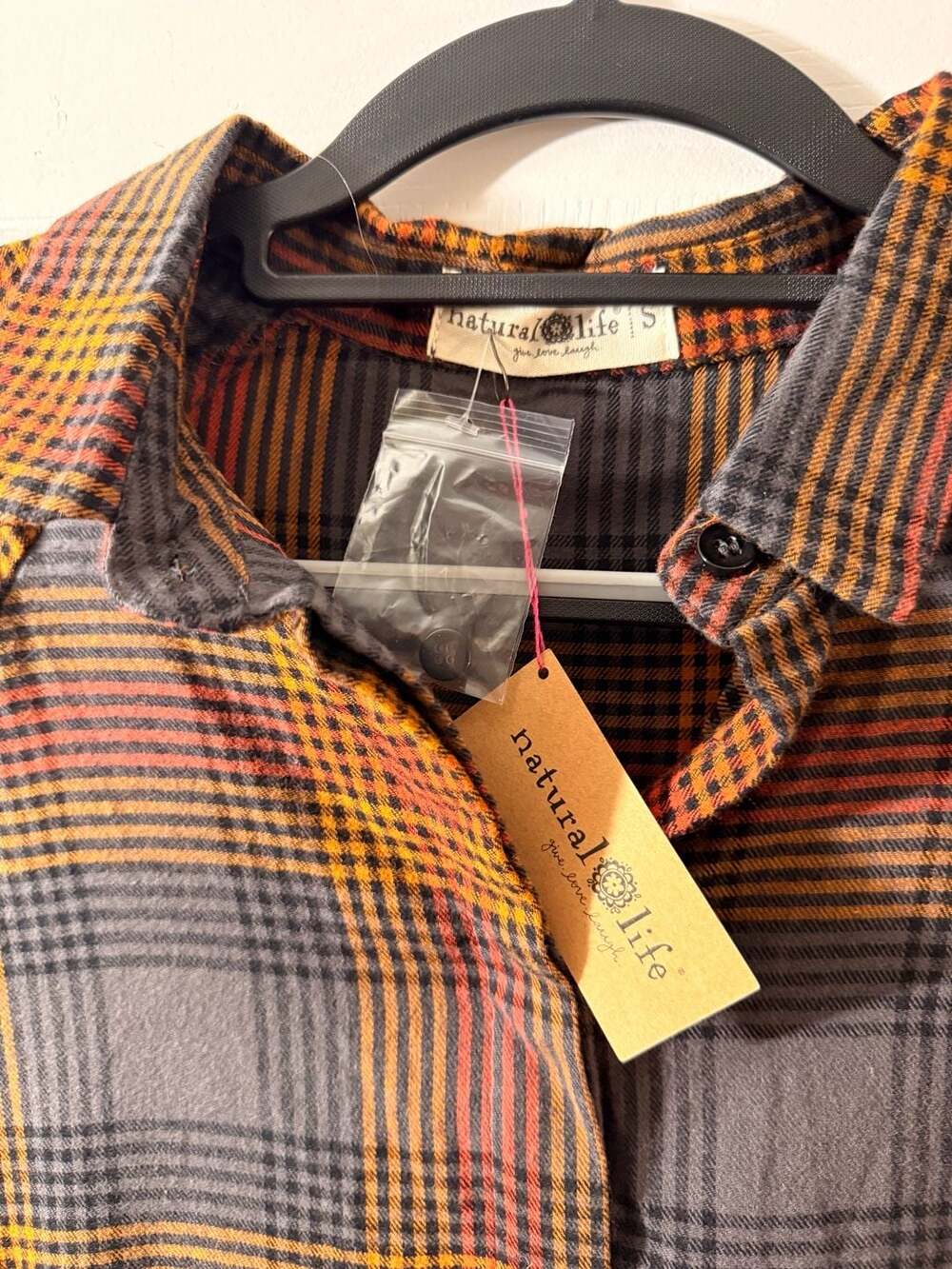 Natural Life Tiered Plaid Dress Size S Orange Grey Cotton